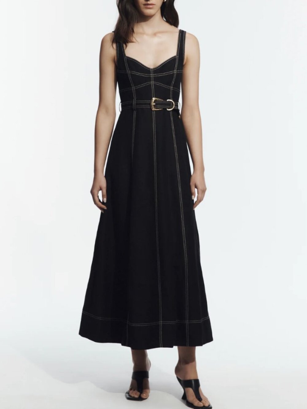 AJE Canvas Midi Dress - Black Noir Cotton Designer